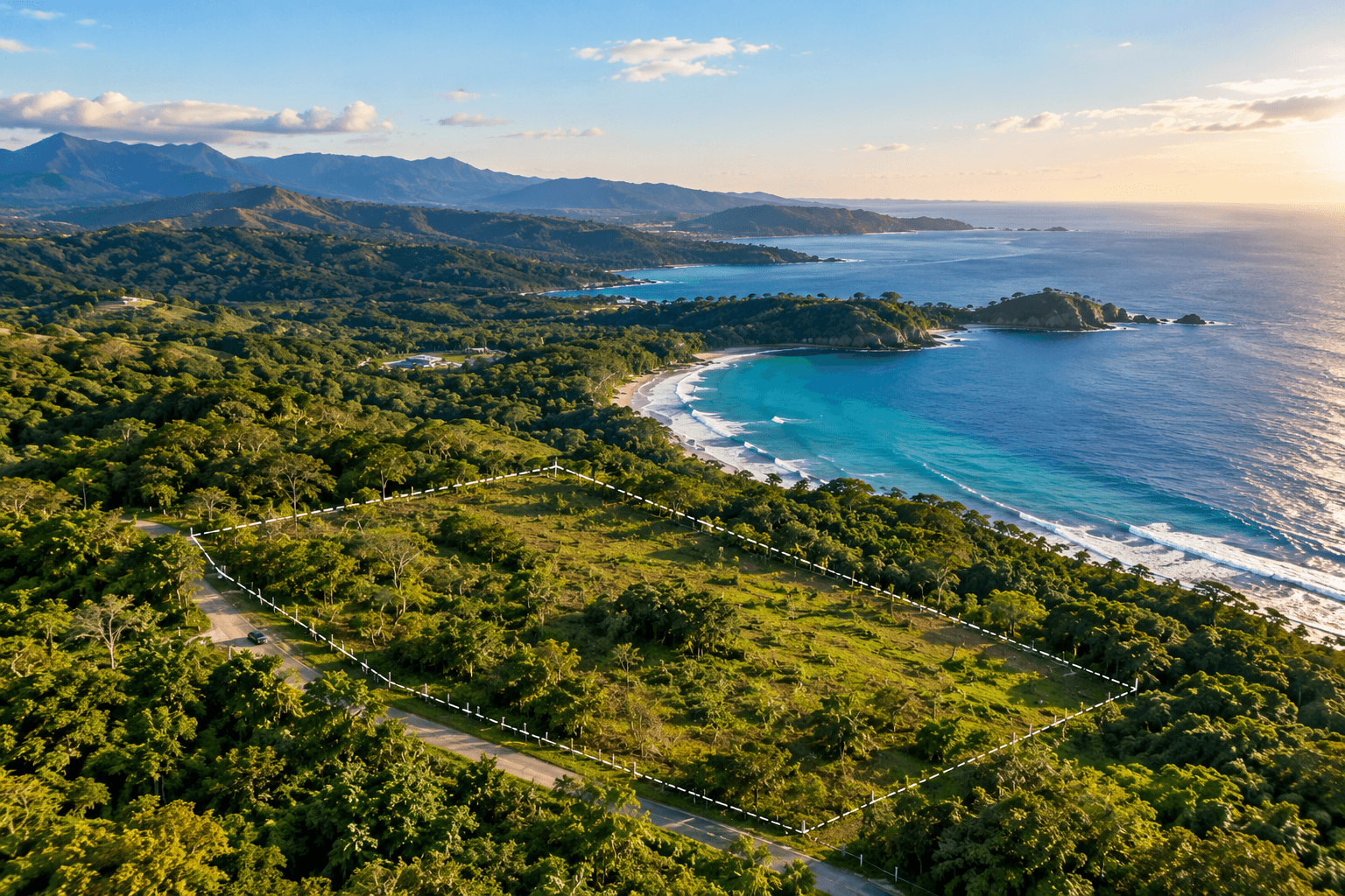 Aerial view of luxury coastal land investment in Costa Rica